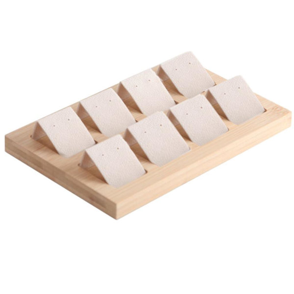 1/2/3 trä örhängeskorthållare med bricka för smycketillbehör 8 Pair Cream 1Set