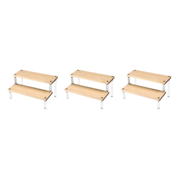 1/2/3 Display Stand Förvaringshållare för samlarobjekt Figurdocka Wood 2 Tiers 3Set