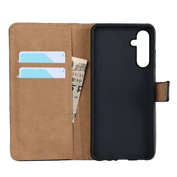 Pung etui - Samsung - Galaxy A25 (5G) - Kohud læder - 2 kortpladser - Sort Svart