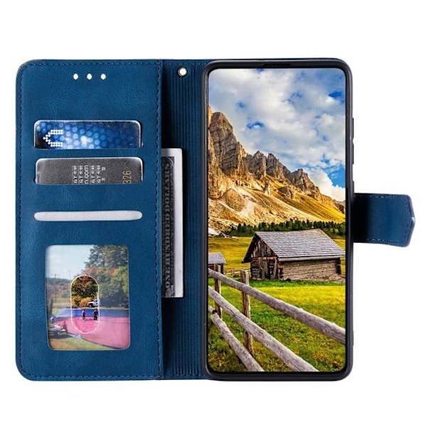 Etui för Samsung Galaxy A36 - Blå - Syntetläder - Inbyggt stöd - 3 kortfickor