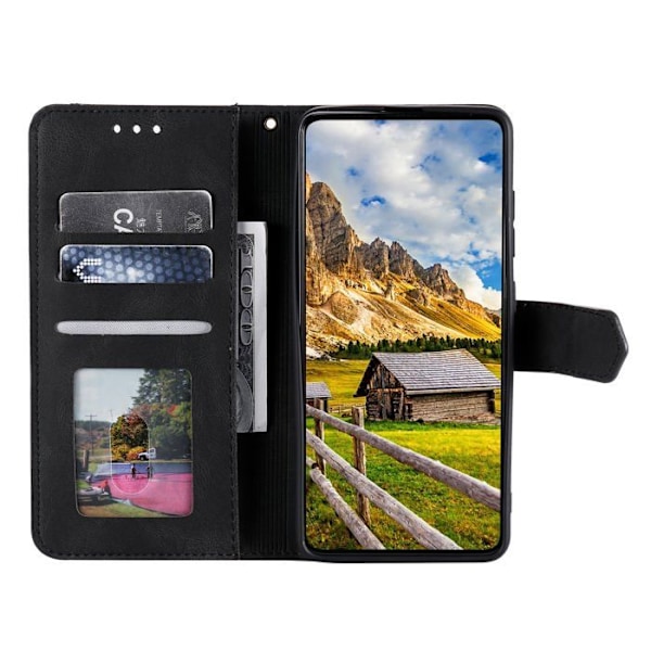Etui til Samsung Galaxy A26 - Sort - Syntetisk læder - Indbygget støtte - 3 kortlommer Svart