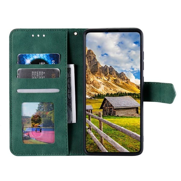 Etui til Samsung Galaxy A56 - Grøn - Syntetisk læder - Indbygget støtte - 3 kortlommer Grøn