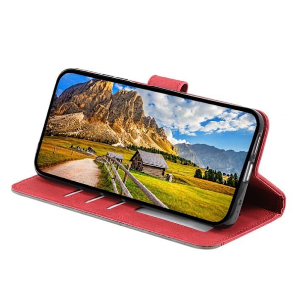 Etui til Samsung Galaxy A26 - Rød - Syntetisk læder - Indbygget stå - 3 kortlommer