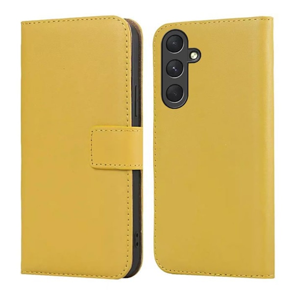 Plånboksfodral - Samsung - Galaxy A35 (5G) - Läder av kalvskinn - 2 kortfack - Gul Gul