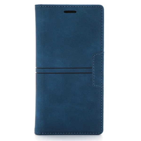 Tunn etui - iPhone 15 - Mörkblå - Syntetiskt alcantara - Inbyggt stöd - Magnetstängning marinblå
