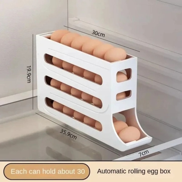 4-lagers ägghållare för kylskåp Äggdispenser Automatisk rullande äggbricka Förvaring 30 äggbehållare White