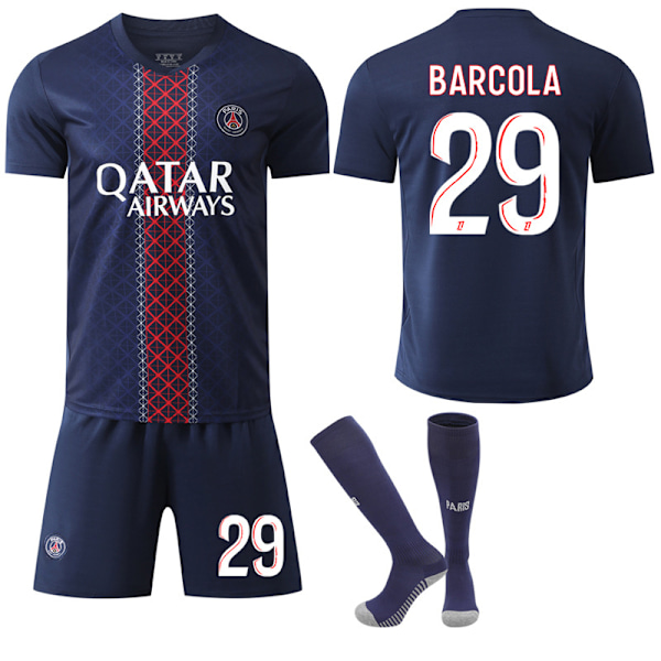 2025-2026 Paris Saint-Germain Hemmaställ Barn Vuxen Fotbollströja med Strumpor No.29 BARCOLA XXL