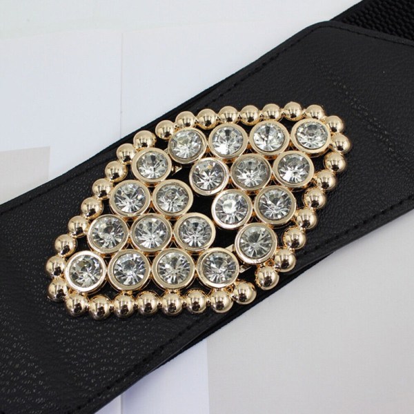 Stor storlek Svart Cummerbands Rhinestone Metal Spänne Stretch Korsett Midjeband Bälte C