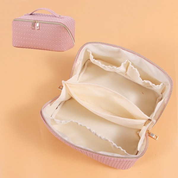 Kvinnor Pu Läder Make Up Pouch Portable Washbag Storage Hangbag Pink