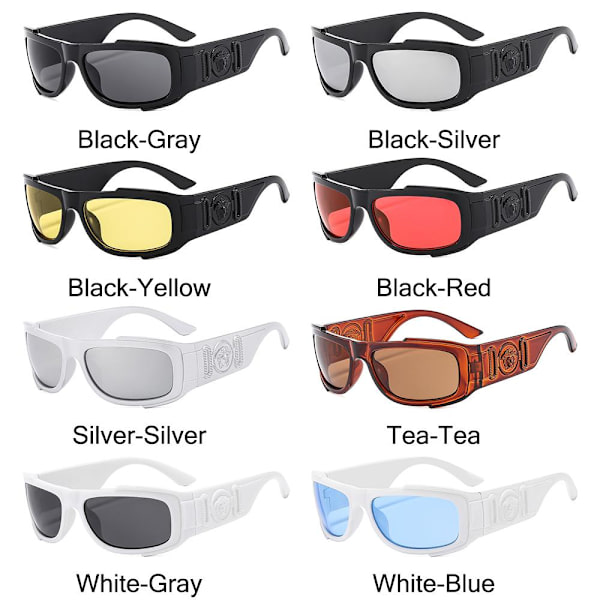 Retro Hip-Hop Solglasögon Rektangulära Solglasögon Breda tempel Punk Shades White-Gray