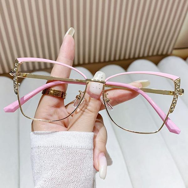 Anti-blått ljus Kvinnor Cat Eye Glasögon Ram Optiska glasögon Ramar Klara glasögon Pink