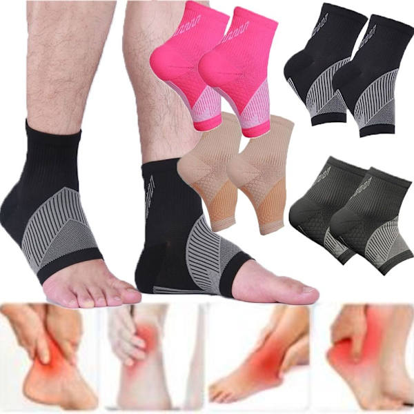 Kompressionsstrumpor Ankelärmar för Arch Support Achilles tendonitis och fotsmärta Black L