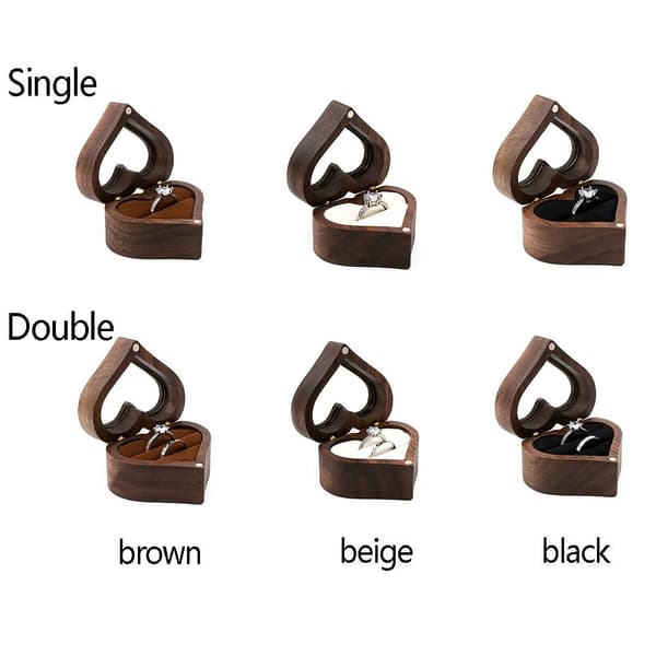 Smyckeskrin i trä, hjärtformad ringdisplaybox black