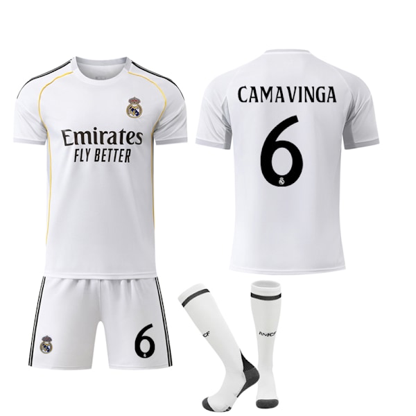 2025-2026 Real Madrid Hemma Barn Vuxen Fotbollströja Kit No.6 Camavinga XL