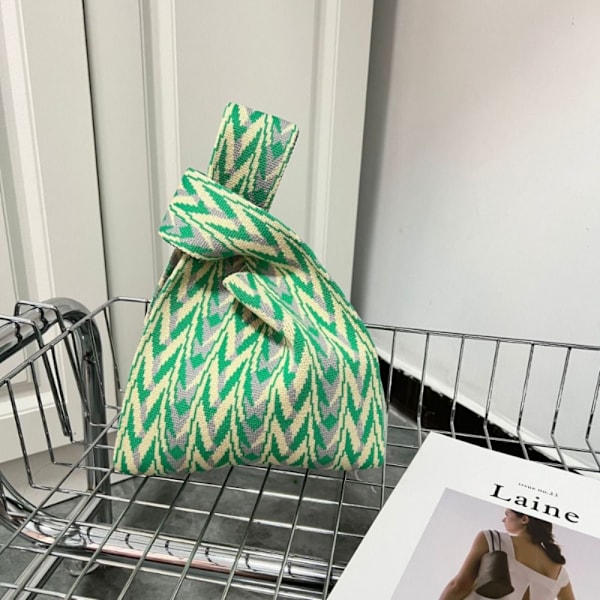 Handgjord Stickad Handväska Dam Mini Knot Handledsväska Shoppingväskor red