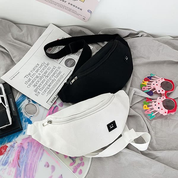 Rese midjeväskor för kvinnor, canvas midjeväska crossbody axelväskor white