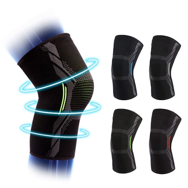 1 par elastiska knäskydd Nylon Sport Fitness utrustning Fotboll Basket Patella Brace Support Black Green L