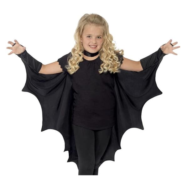Halloween Svart Fladdermusvinge Kappa Kostym med Patch för Barn 130