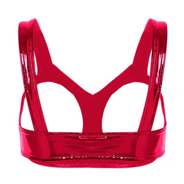 Kvinnor Läder BH Nattklubb Exposed Chest Crop Tops Red M