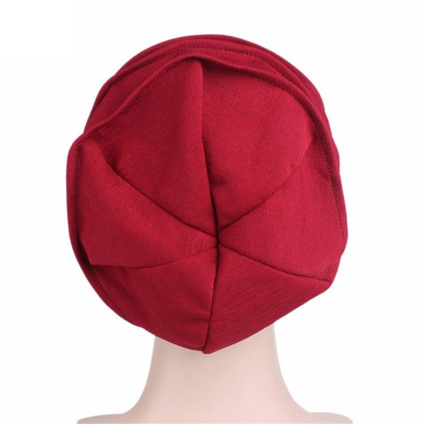 Kvinnor Elastisk Turban Beanie Mjuk bomullshuv Muslim Hijabs Head Wrap Chemo Hat dark red