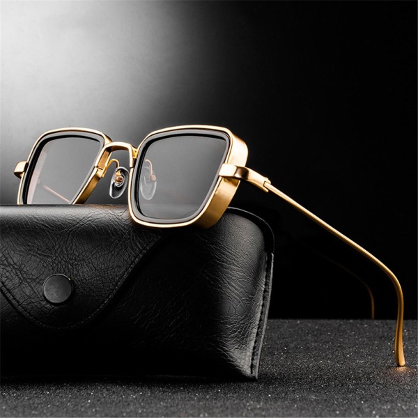 Vintage Metal Steampunk Solglasögon Snygga Retro Shades UV400 glasögon Black-Light blue
