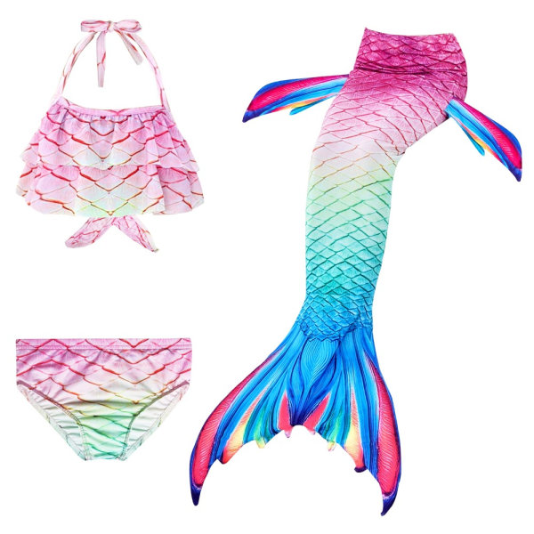 3st sjöjungfrusvans set bikiniset flicka barn baddräkt tjusiga barn sjöjungfru svans kostym Cosplay 3-14 år J 150CM