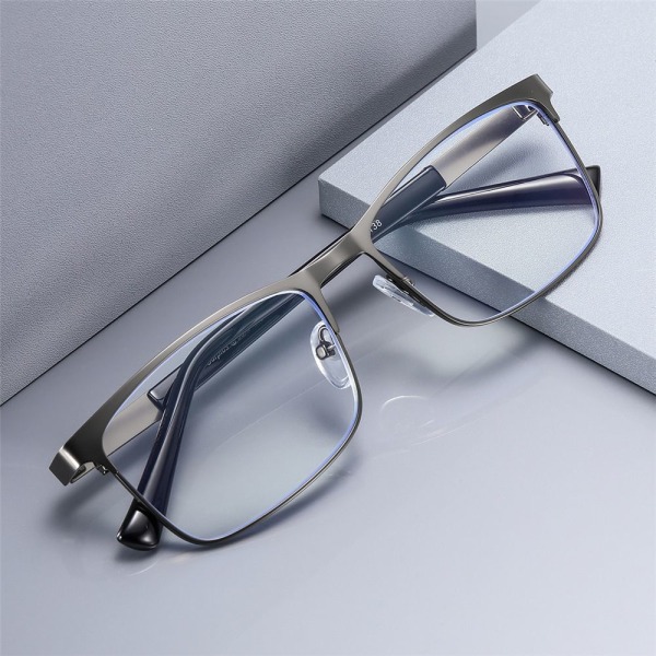 Rostfritt stål Business Läsglasögon för män kvinnor Urltra-light rektangel gray