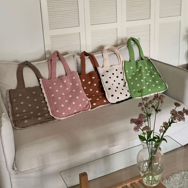 Stickade handväskor för kvinnor Retro ullvävd shoppingväska Apricot