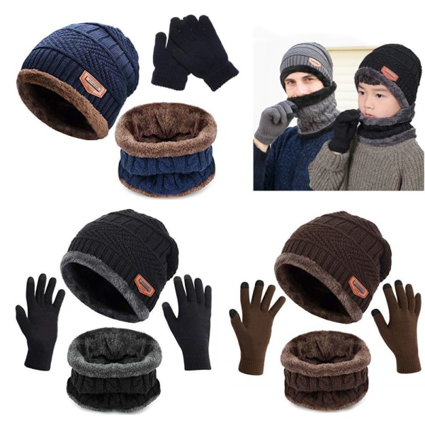 3st Mössmössa Halshalsduk Stickade Handskar Set för vuxna barn grey Adult
