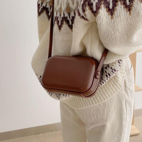 Kvinnor Crossbody-väska Läder Dubbla dragkedja axelväskor Retro Handväskor Plånbok brown