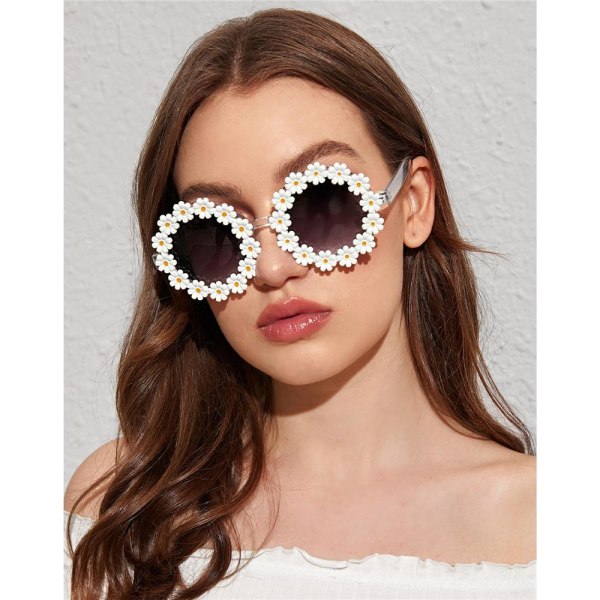 Daisy Solglasögon Kvinnor Blomma Runda Solglasögon Moderoman Disco Festival Party Shades Gradient Gray