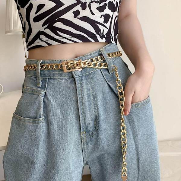 Dambälte Mode Metal Pin Spänne Midja Kedja Street Hip Hop Punk Denim Bälte gold