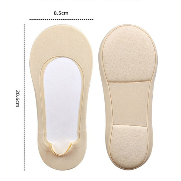 Kvinnors Arch Invisible Shallow Boat Socks Mjuk svamp Osynlig Halkfri lågtoppsstrumpor Beige