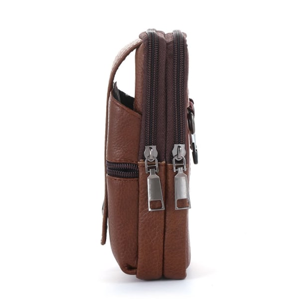 Midjeväska för män i äkta läder Crossbody mobiltelefonväska brown