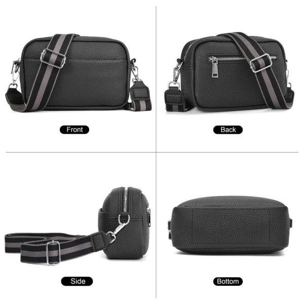 Crossbody-väska för kvinnor Klassisk axelväska med bred rem Crossbody-väska med dragkedja Black