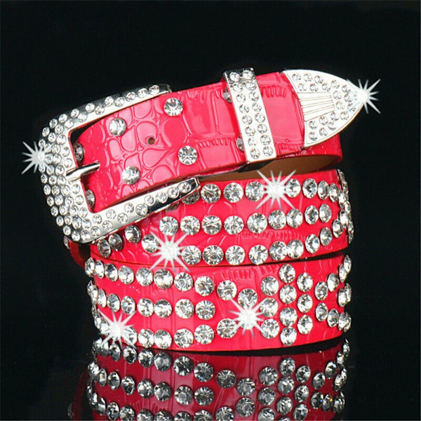 Dam Rhinestone Bälte Läder Bling Crystal Glitter Midjeband leopard print