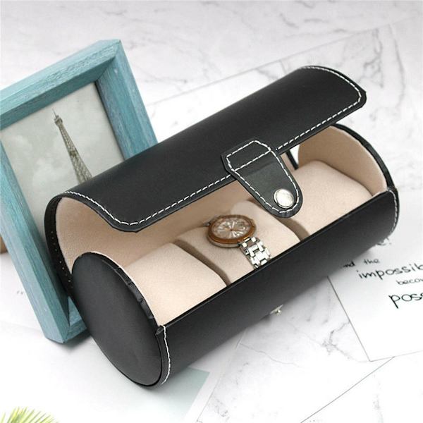 3 Slot Watch Box Resor PU Läder Roll Case Smycken Förvaring black