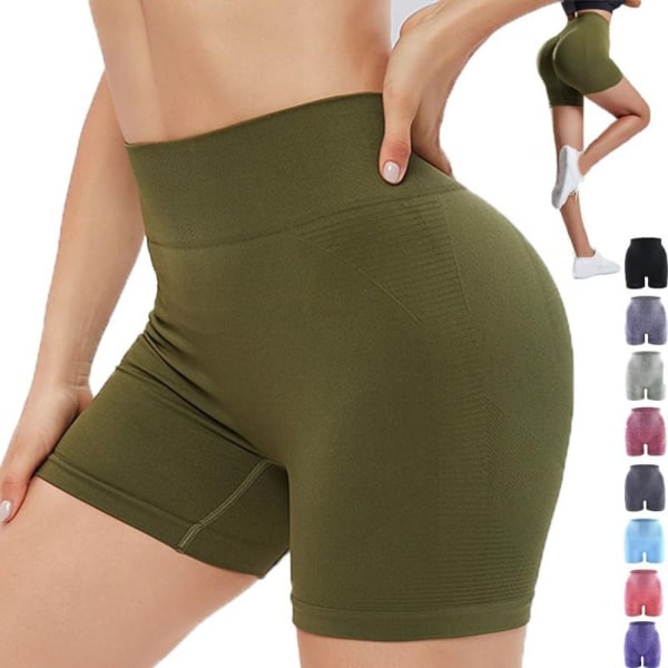 Ion Shaping Shorts Slimming Belly Control Butt Lifting Yoga Shorts Women's Body Shaper Army Green S