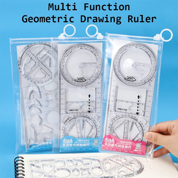 2 ST Multifunktions geometrisk ritlinjal Gradskiva Lärande mätverktyg Kreativt brevpapper Gåva Skolkontorsmaterial 01