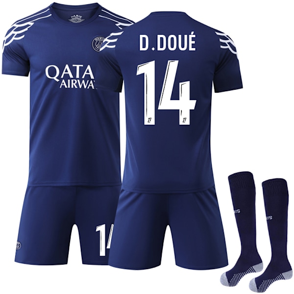 2024-2025 Paris Saint-Germain Udebane Børne Voksen Fodboldtrøje Sæt No.14 D.Doue 28