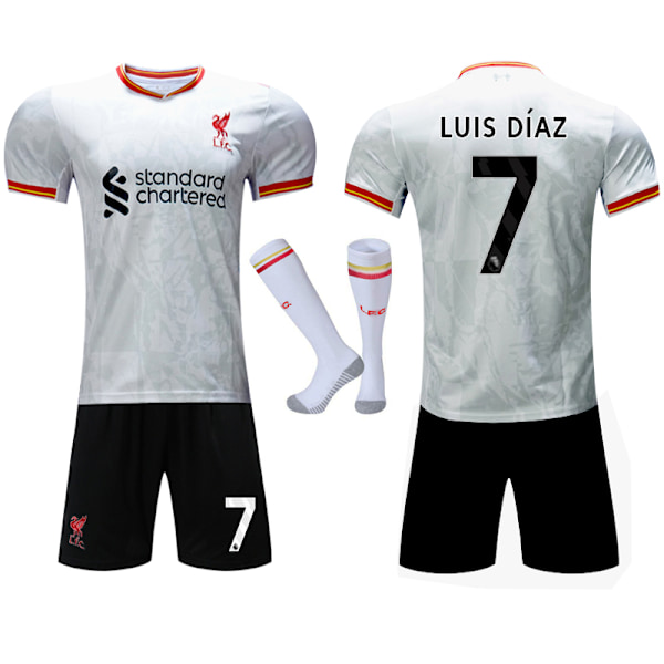 2024-2025 Liverpool Bortaställ Barn Vuxen Fotbollströja Kit Med Strumpor No.7 LUIS DIAZ 26