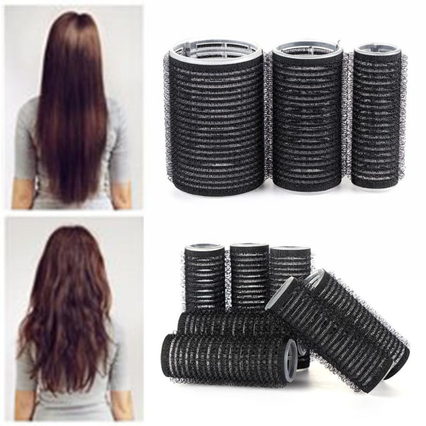 Black Self Grip Hair Rollers Pro Salon Frisörrullare Multi Size Hårstylingverktyg L-4PCS