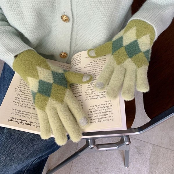 Kvinnor Höst Vinter Stickade Varma Handskar Utomhuscykling Körhandskar khaki