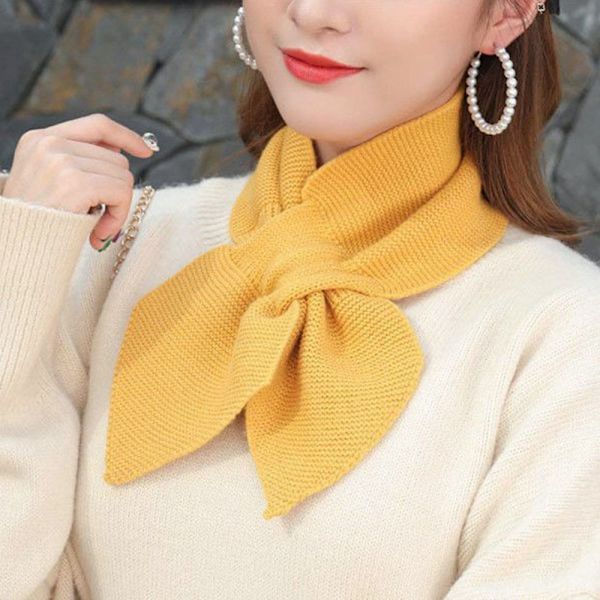 Kvinnor Stickad Cross Scarf Vinter Varm Casual Turtleneck Neck Warmer Yellow
