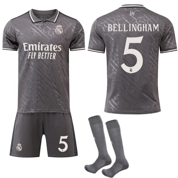 Real Madrid vieras pelipaita harmaa 2024-2025, sukat, lapsille ja aikuisille No.5 Bellingham 20
