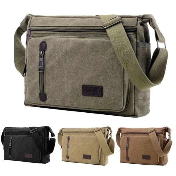 Canvasväska för män Resa Fotvandring Cross Body axelväska army green