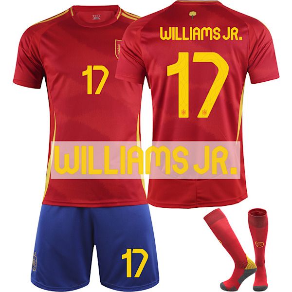 2024 UEFA EM Barnfotbollströja Kit Spanien Hemma Nr.17 Williams JR. With socks 24