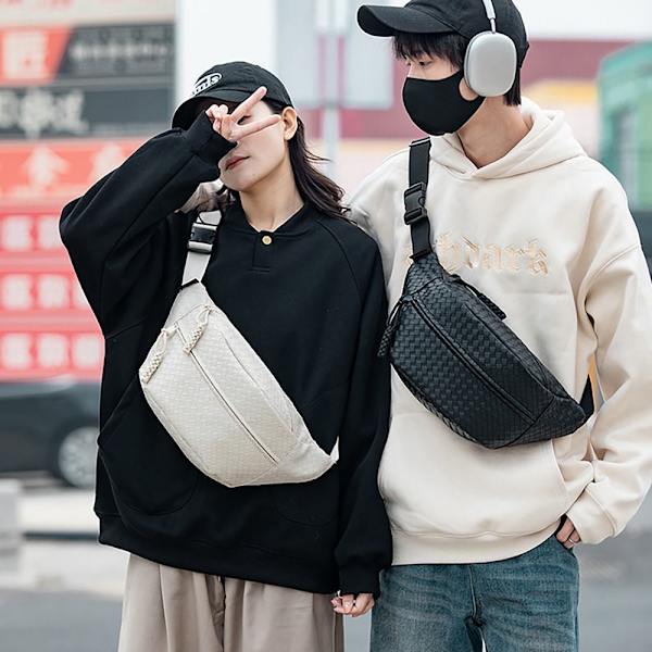 Unisex flätbälte par midjepack Casual Vattentät PU-läder bröstväska Fanny Pack coffee