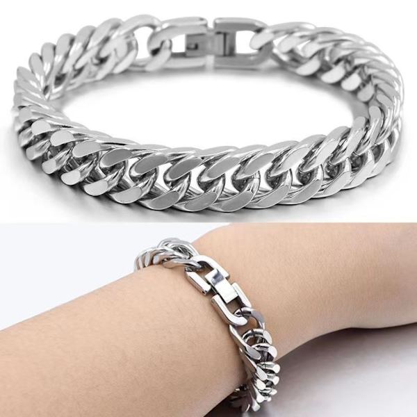 Män i rostfritt stål 8MM länkkedja Miami kubanska armband presenter smycken silver 19CM