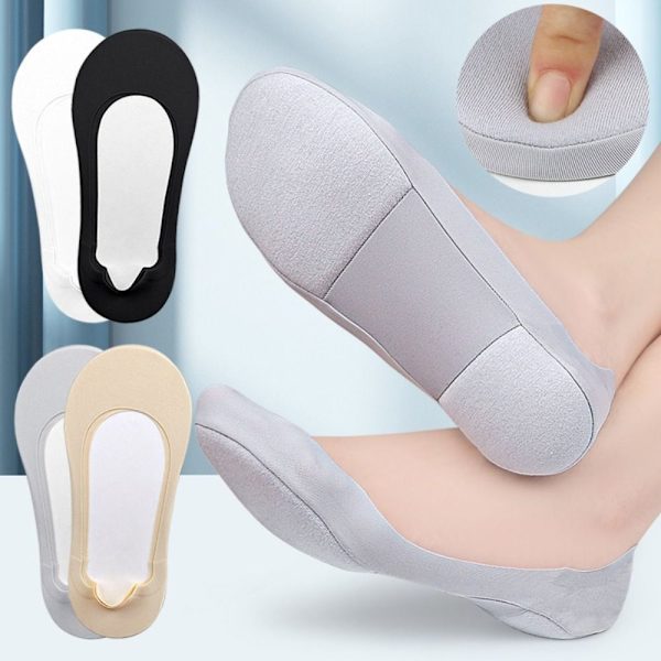 Kvinnors Arch Invisible Shallow Boat Socks Mjuk svamp Osynlig Halkfri lågtoppsstrumpor Gray